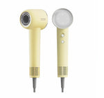Dreame Hair Glory high-speed hair dryer in pastel yellow, showing front nozzle and rear control panel