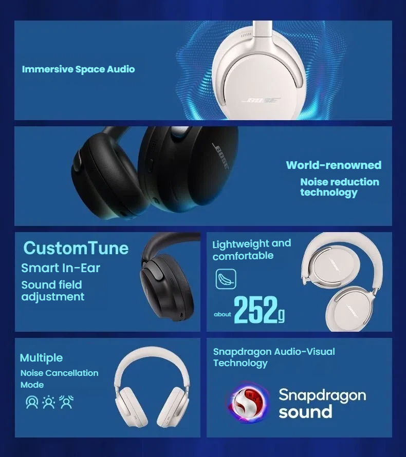 Bose QuietComfort Ultra Headphones side profile showing plush earcups and cushioned headband