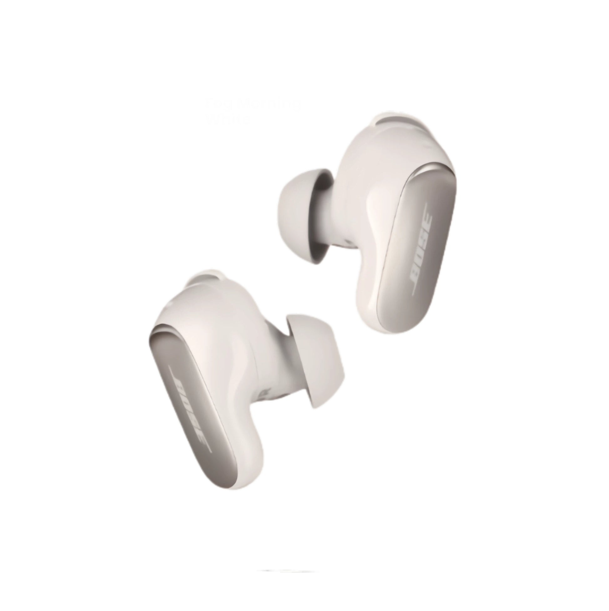 Bose QuietComfort Ultra Earbuds Gen 1 in white, pair shown floating with branded logo