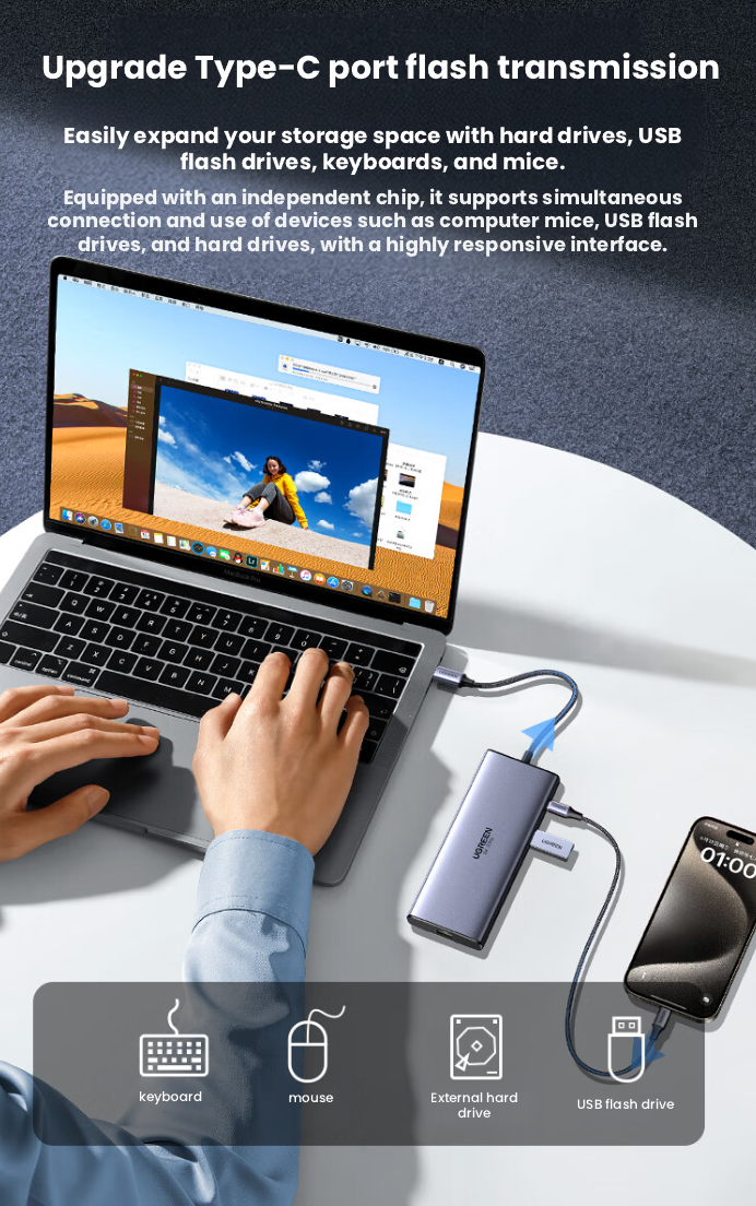 UGREEN Revodok Pro 210 USB-C host connection to a laptop