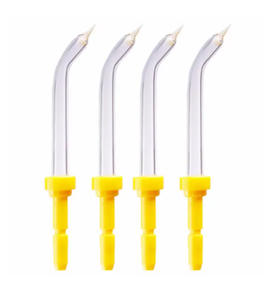 Four yellow Waterpik PP-100E Pik Pocket periodontal tips