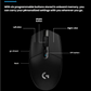 Logitech G305 wireless gaming mouse AA battery long life callout
