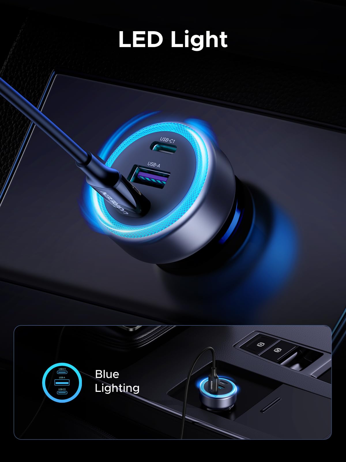 UGREEN 45843 car charger LED indicator