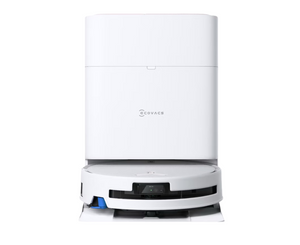 Ecovacs DEEBOT T80S OMNI robot vacuum and mop docked at OMNI Station hero shot