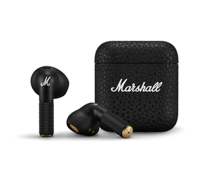 Marshall Minor IV true wireless earbuds black colourway in charging case