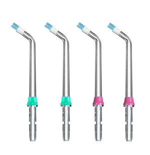 Four Waterpik PS-100E Plaque Seeker tips with bristle ends and coloured rings