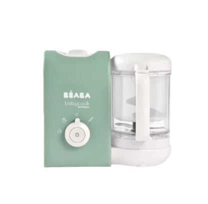 Beaba Babycook Express baby food maker in sage green, stylish and functional—ideal for eco-conscious parents who want fast, healthy, and safe homemade baby meals.