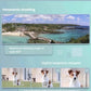 Coastal panorama and 2×/4× zoom sequence of a dog, showcasing Canon EOS R50’s panoramic mode and digital telephoto adapter.