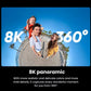 A vibrant 360-degree "tiny planet" photo of a family at the beach, showcasing the incredible detail, realistic color, and vivid quality of the Insta360 X5's 8K panoramic video.