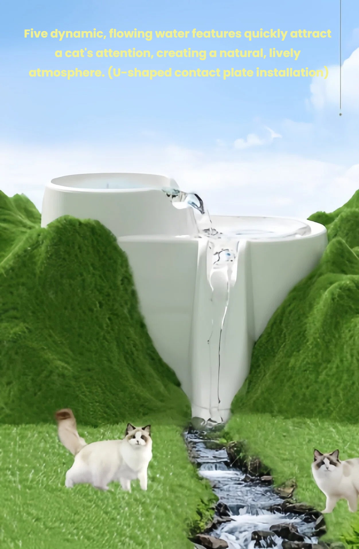 Cat Mate multi-level water fountain with five dynamic flowing water features mimicking natural streams — attracts cats' attention and encourages drinking