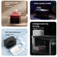 Feature collage of DOGNESS D13 pet water dispenser showing dual outlet mode (sensing/timing), quiet 38dB operation, intelligent anti-dry burn protection, and 360° detachable components for easy cleaning