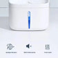 Feature icons highlighting Dogness water fountain benefits: 2L large capacity, silent water pump, multiple filtration, fresh water, low power consumption, safe non-toxic materials