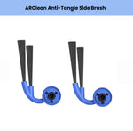 Official ECOVACS ARClean anti-tangle side brush set (2 pieces) for DEEBOT X11 series robot vacuums.  Features dual-length, angled bristles to sweep edges and corners while preventing hair wrap.  Quick-snap blue hubs for effortless installation, genuine OEM quality ensures perfect fit and optimal cleaning performance.