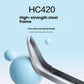 A detailed view of the durable HC420 high-strength steel frame of the Segway C2 Lite kids' scooter, showcasing its one-piece stamping design tested for safety and reliability.