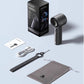 A photo displaying the full contents of the JISULIFE Handheld Fan Pro1s package: the fan, retail box, user manual, USB-C cable, anti-loss lanyard, and a soft carrying pouch.