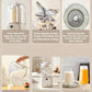 A feature collage showcasing six key upgrades of the Joyoung blender: an 8-layer noise reduction system for quiet 45-decibel operation, an 8-blade Dragon Tooth blade for superior crushing, a non-stick and scratch-resistant coating, powerful one-button cleaning, and an upgraded 1.2L capacity.