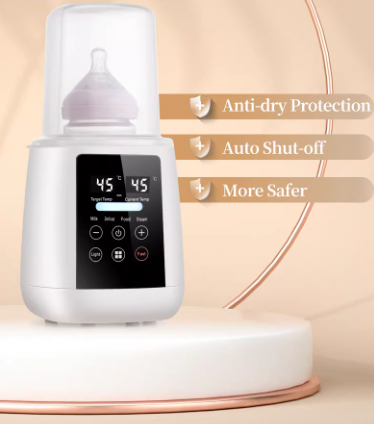 Kangaroo Fitness bottle warmer using 100°C high-temperature steam to sterilize bottles, nipples, and accessories—kills 99.99% of bacteria for safer feeding.