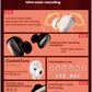 A detailed collage showcasing the advanced features of the Bose QuietComfort Ultra Earbuds, including immersive spatial audio with head tracking, enhanced noise-cancelling microphones, CustomTune technology, and Snapdragon Sound.