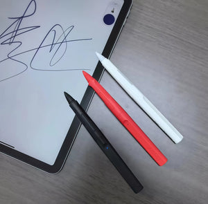 Three LAMY Safari Note+ digital pens in black, red, and white placed beside an iPad showing handwritten notes. Ideal for professionals, students, and creatives who want elegant, responsive styluses for note-taking and annotation.