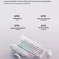 Family shot of the Aurora Series peripherals: G713 wired TKL keyboard, G705 wireless mouse, and G735 wireless headset, all in matching white with iridescent RGB lighting.