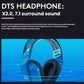 Group shot of four Logitech G733 headsets in different colors, showcasing the reliable LIGHTSPEED wireless technology and long battery life.