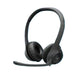 Studio shot of the black Logitech H390 headset with flexible boom mic, isolated on white.