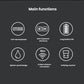 Dark-themed infographic highlighting six key features of the MK540 combo: full-size layout, rich shortcuts, long battery life, splash-proof design, 2.4 GHz wireless, and Unifying receiver.