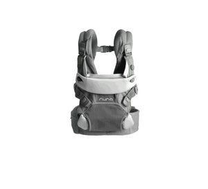 Studio shot of Nuna Cudl Clik Carrier in grey color—highlighting sleek lines, magnetic fasteners, padded waist belt, and premium materials. Designed for comfort, style, and safety from birth.