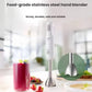 Philips Avent handheld baby food blender standing upright next to a vibrant red smoothie, showcasing its use for nutritious meals and drinks in modern kitchens.