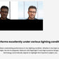 Split-screen comparison of a man’s face in backlit and well-lit conditions, demonstrating the 4K Pro Magnetic Webcam’s automatic light correction and HDR performance.