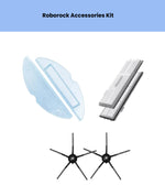 Essential upkeep kit for Roborock S7 MaxV Ultra robot vacuum, containing 2 black 6-arm side brushes, 2 washable mop pads, and 2 HEPA filters for quick, hassle-free maintenance.