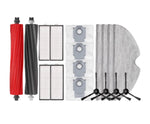 Complete Roborock Q8 Max+ accessory kit including main roller brushes, side brushes, HEPA filters, washable mop pads, and cleaning solution bottles – compatible replacement parts for Roborock Q8 Max+ robot vacuum