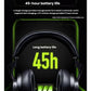 Shure AONIC 50 Gen2 headphones highlighting 45-hour battery life — a single charge lasts up to a week’s commute, with fast charging providing 5 hours from just 15 minutes.