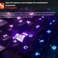 Macro view of the SteelSeries Apex Pro keyboard showing illuminated keycaps and optical switches, emphasizing per-key customizable sensitivity settings for optimal performance across games and applications.