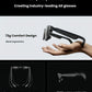 Infographic detailing 72 g weight, 3-position temple adjustment, eight brightness levels, and 50:50 golden weight ratio with zero-feel nose pad.