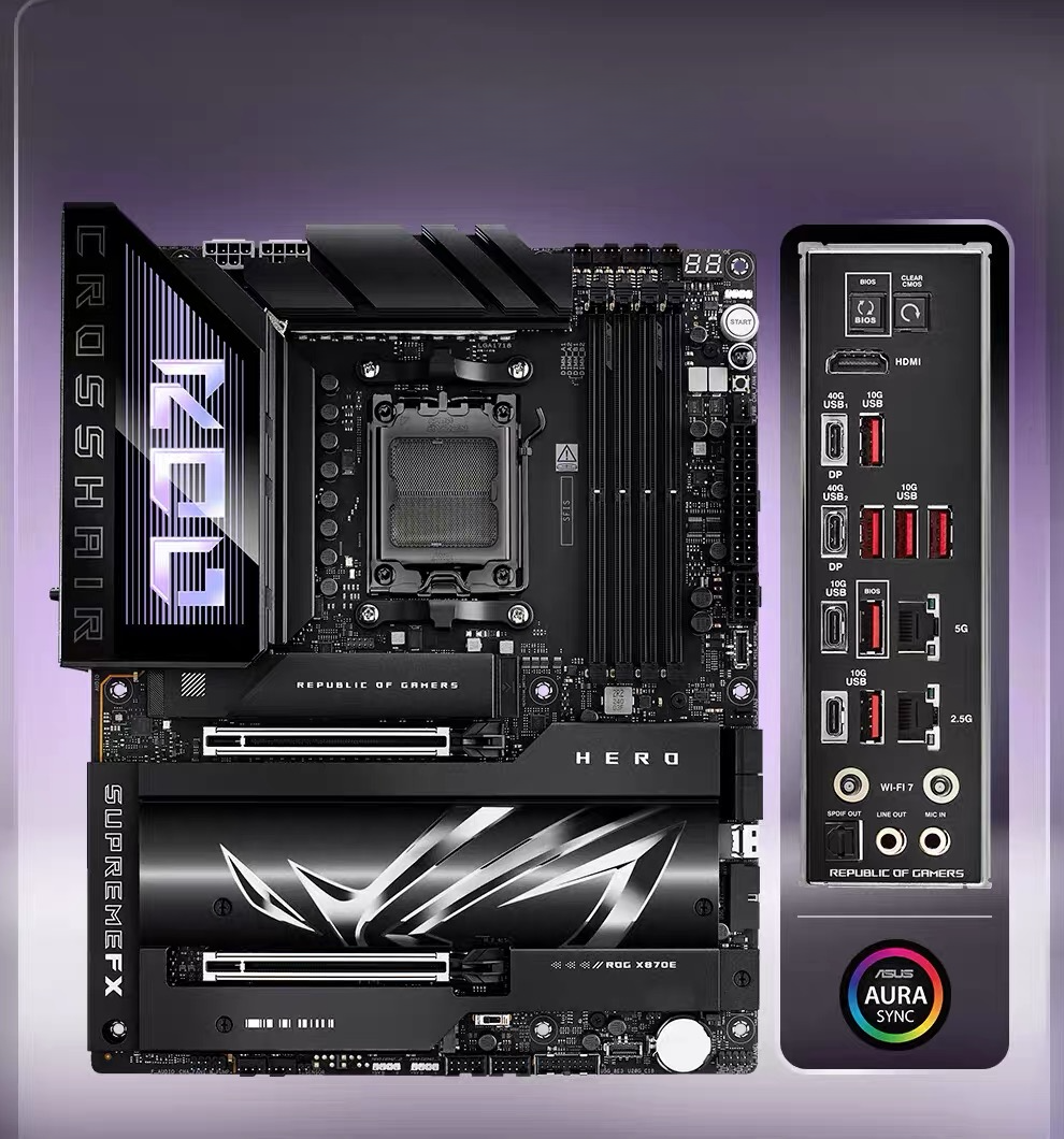 ASUS ROG CROSSHAIR X870E HERO AM5 Motherboard angle product image