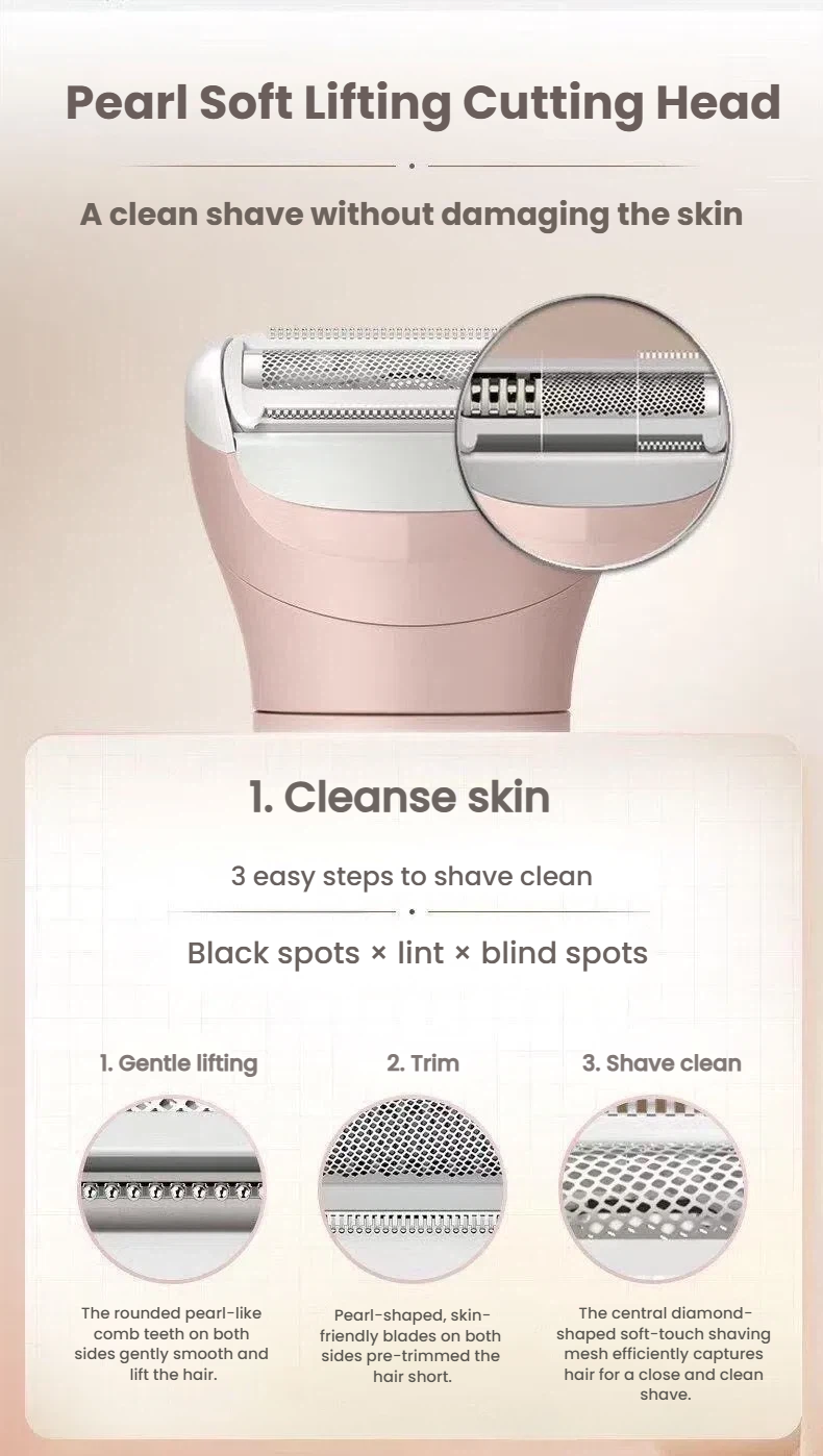Philips Lady Shaver 6000 pearl soft lifting cutting head for a clean, gentle shave