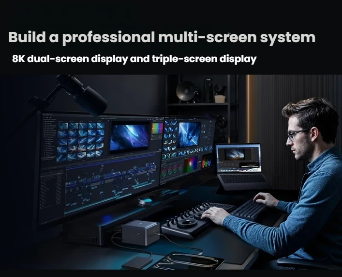 Anker Prime TB5 docking station in a dual-monitor desktop setup