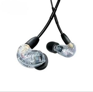 Shure SE215 sound isolating in-ear earphones clear housing hero shot