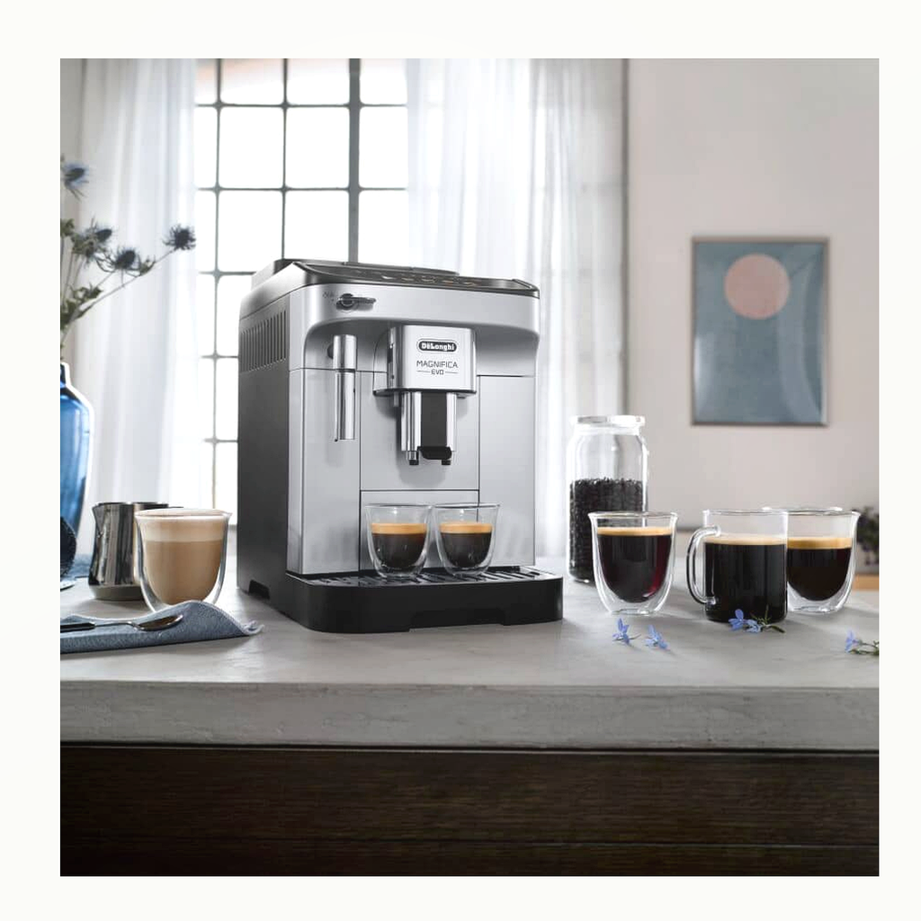 De'Longhi Magnifica Evo Fully Automatic Coffee Machine Silver Black lifestyle image