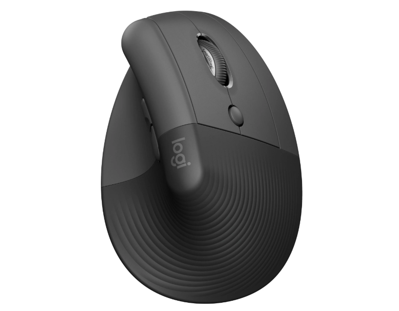 Logitech Lift vertical ergonomic mouse in graphite black side view