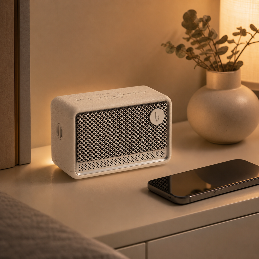 Edifier ES20 ivory Bluetooth speaker paired with a phone