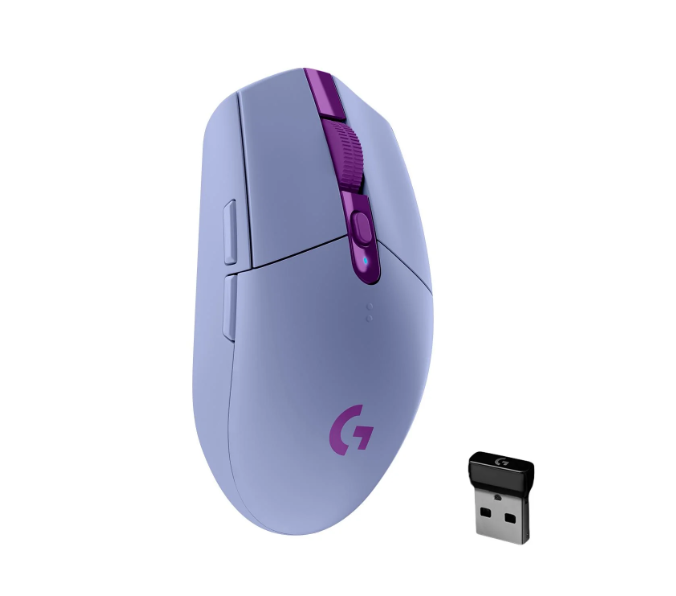 Logitech G305 LIGHTSPEED wireless gaming mouse in purple