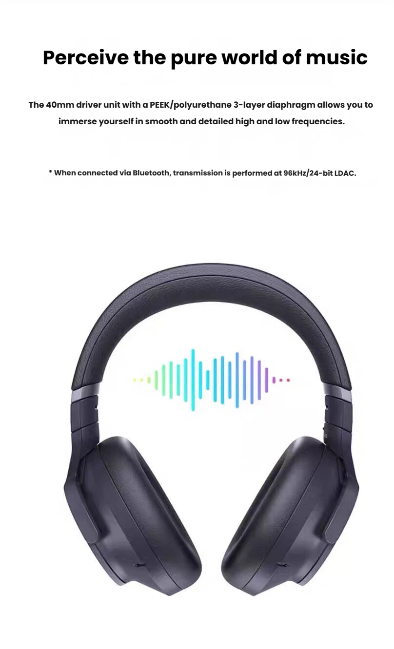 Technics EAH-A800 Dual Hybrid Active Noise Cancelling and LDAC feature callout