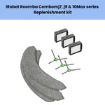 iRobot Roomba Combo j7+, j9+, and 10Max replenishment kit – includes 3 gray microfiber mopping pads, 3 green side brushes, and 3 black HEPA filters – genuine replacement parts for Roomba Combo models with vacuum and mop function
