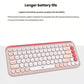 Angled side view of the rose Logitech POP Icon Keys wireless keyboard, highlighting its durability and long battery life of up to 3 years.
