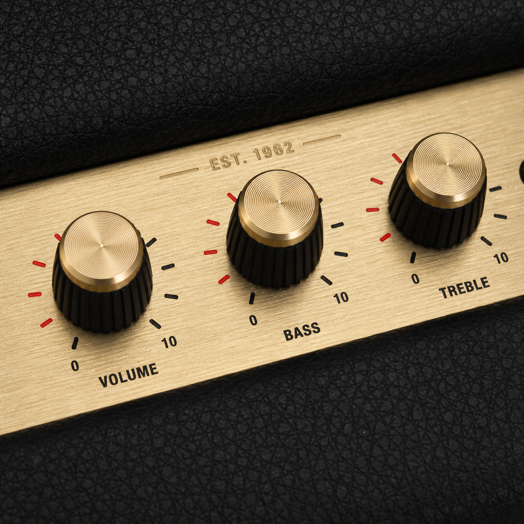 Marshall Acton III brass control knob close-up